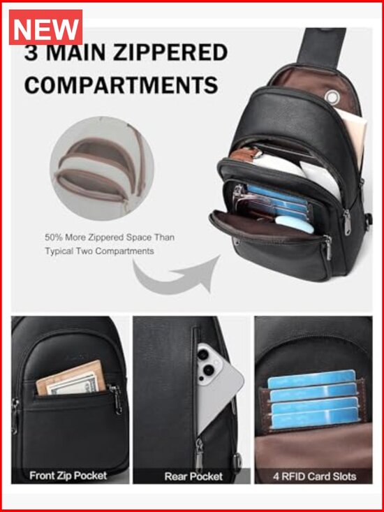 Vegan Leather RFID Tri-Zip Sling Backpack for Travel main image 4